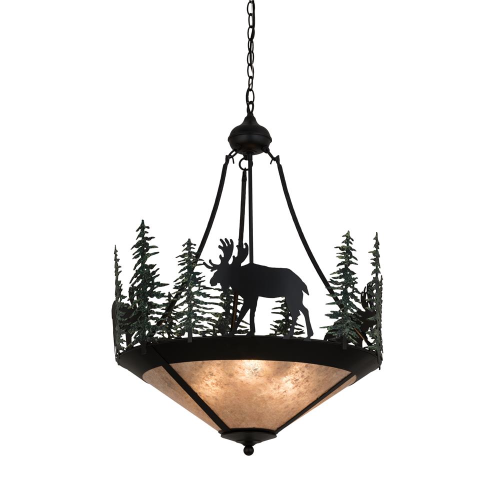 Meyda Lighting 173130 24"w Wandering Moose Inverted Pendant In Black/green Trees/silver Mica
