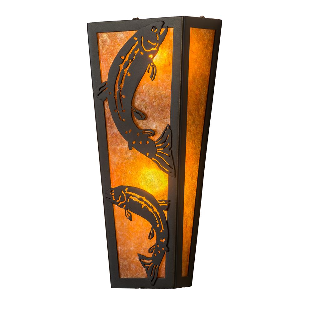 Meyda Lighting 173307 5"w Leaping Trout Wall Sconce In Timeless Bronze/amber Mica