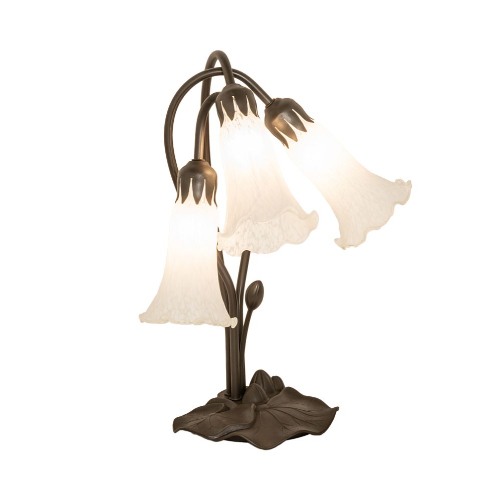 Meyda Lighting 173809 16" High White Tiffany Pond Lily 3 Light Accent Lamp in Mahogany Bronze