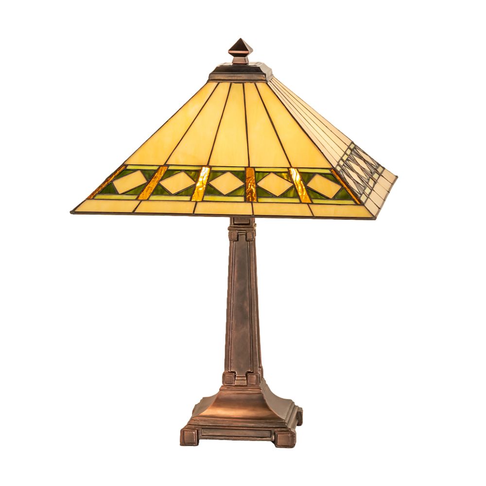 Meyda Lighting 17382 24" High Diamond Band Mission Table Lamp in Mahogany Bronze