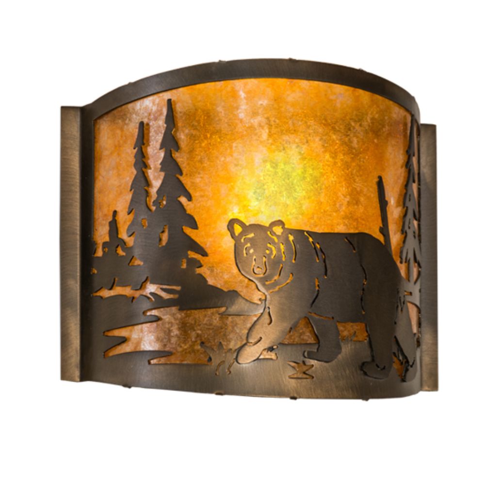 Meyda Lighting 174065 11"W Northwoods Lone Bear Left Wall Sconce in ANTIQUE COPPER FINISH
