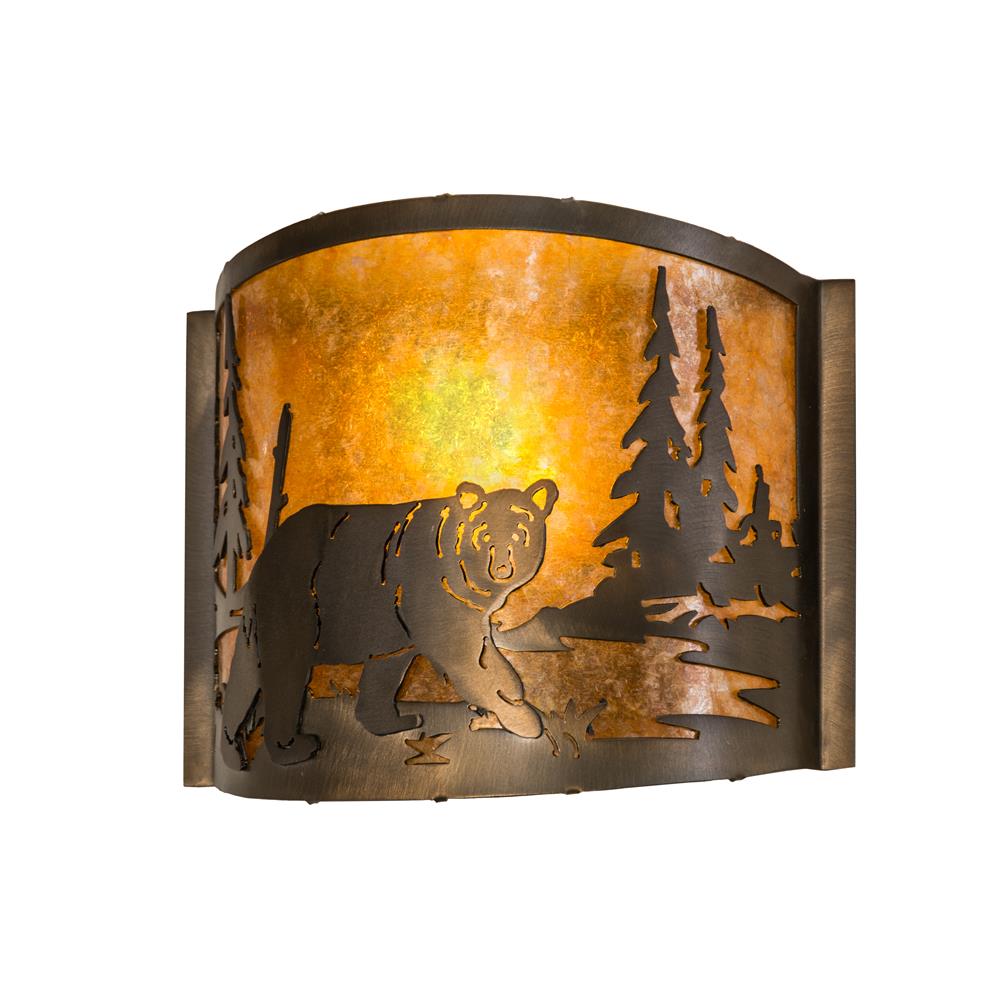Meyda Lighting 174066 11"w Northwoods Lone Bear Right Wall Sconce In Antique Copper/amber Mica