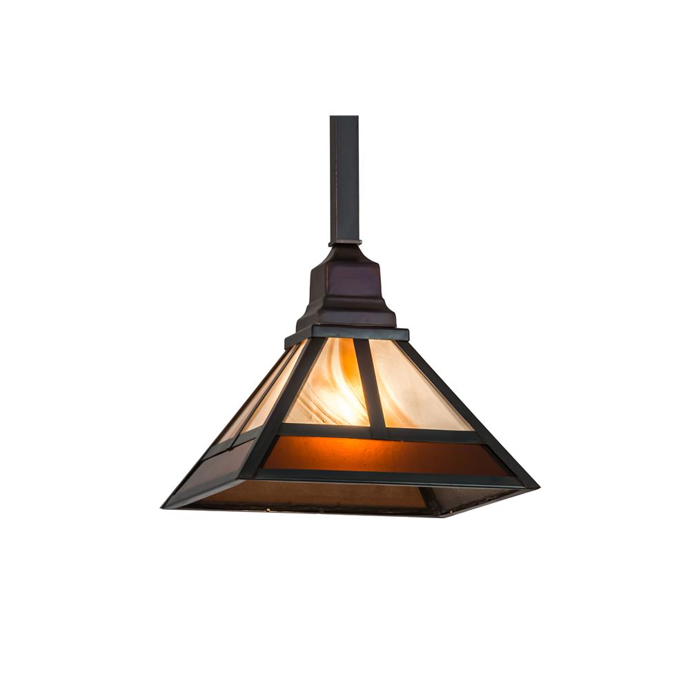 Meyda Lighting 174097 9.5"sq "t" Mission Pendant In Cbr/double Medium Amber (inside Frosted) Chemical Antique Brass