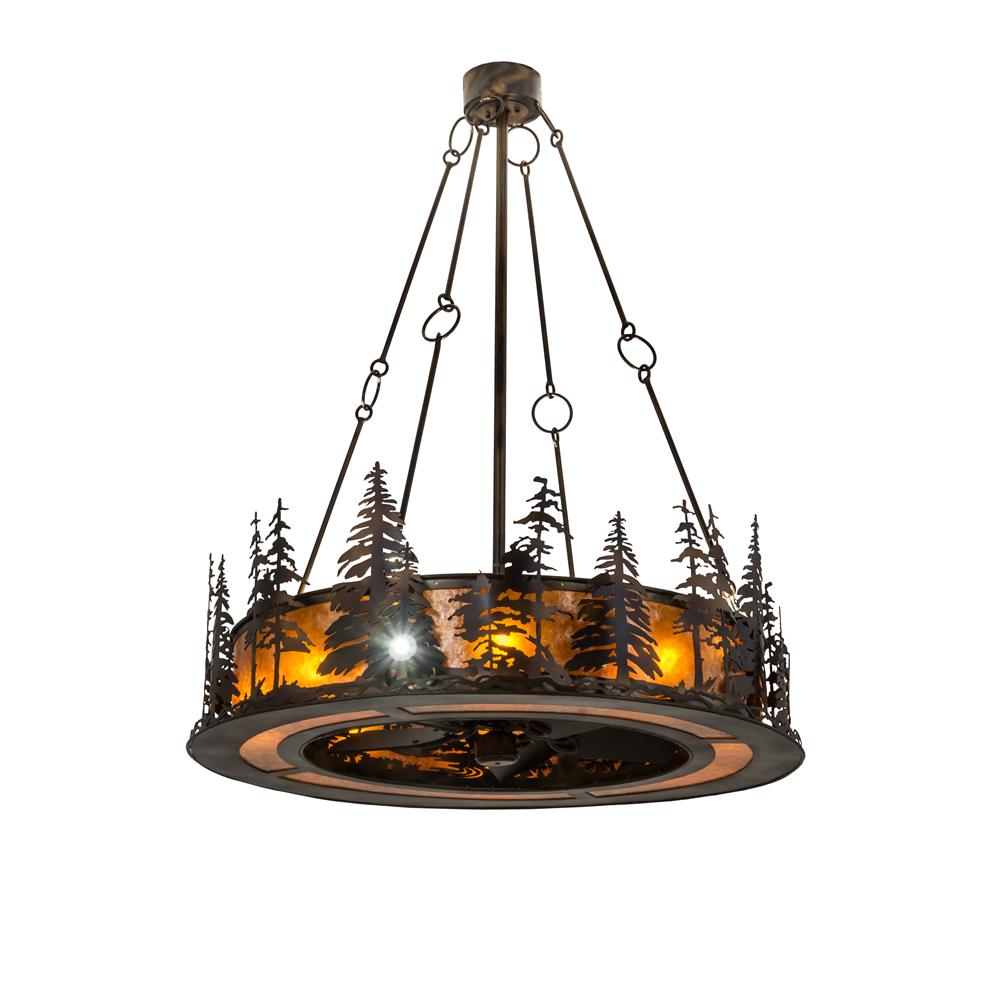 Meyda Lighting 175012 48"w Tall Pines Chandel-air In Dark Burnished A/c /amber Mica