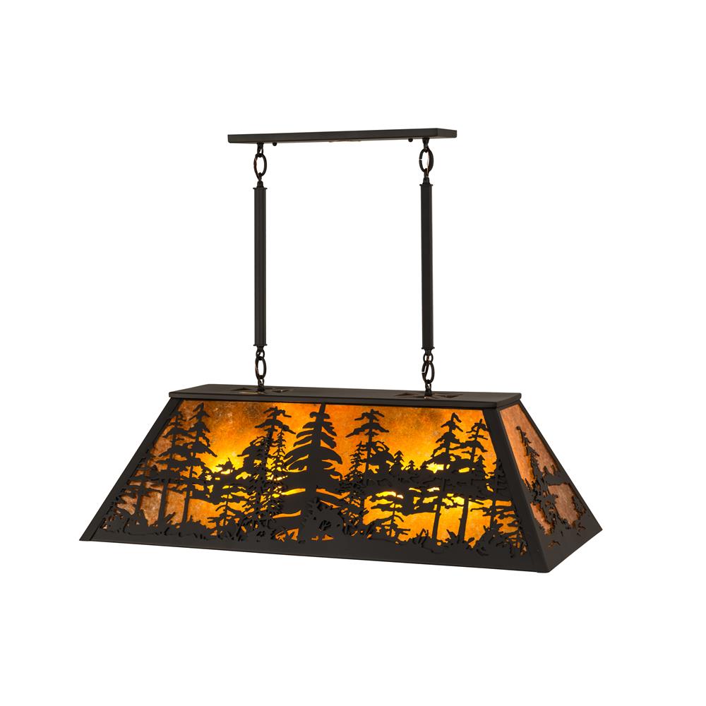Meyda Lighting 175341 36"l Tall Pines Oblong Pendant In Wrought Iron/amber Mica