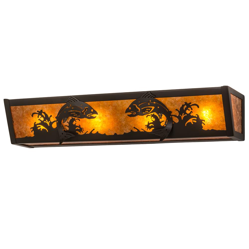 Meyda Lighting 175897 24"w Leaping Trout Vanity Light In Timeless Bronze/amber Mica