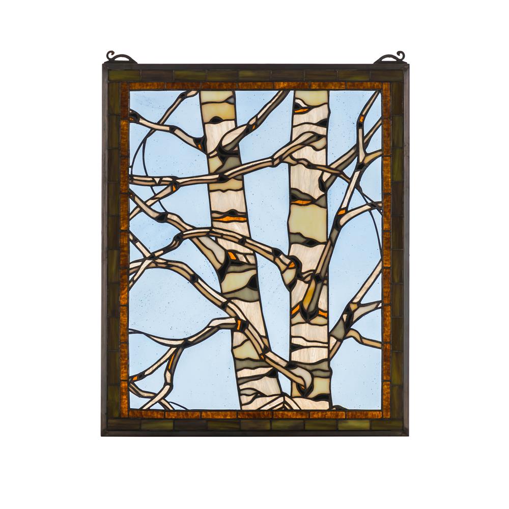 Meyda Lighting 175993 24"w X 19"h Birch Tree In Winter Stained Glass Window In Vasdy Ca Beige Amber Kalt