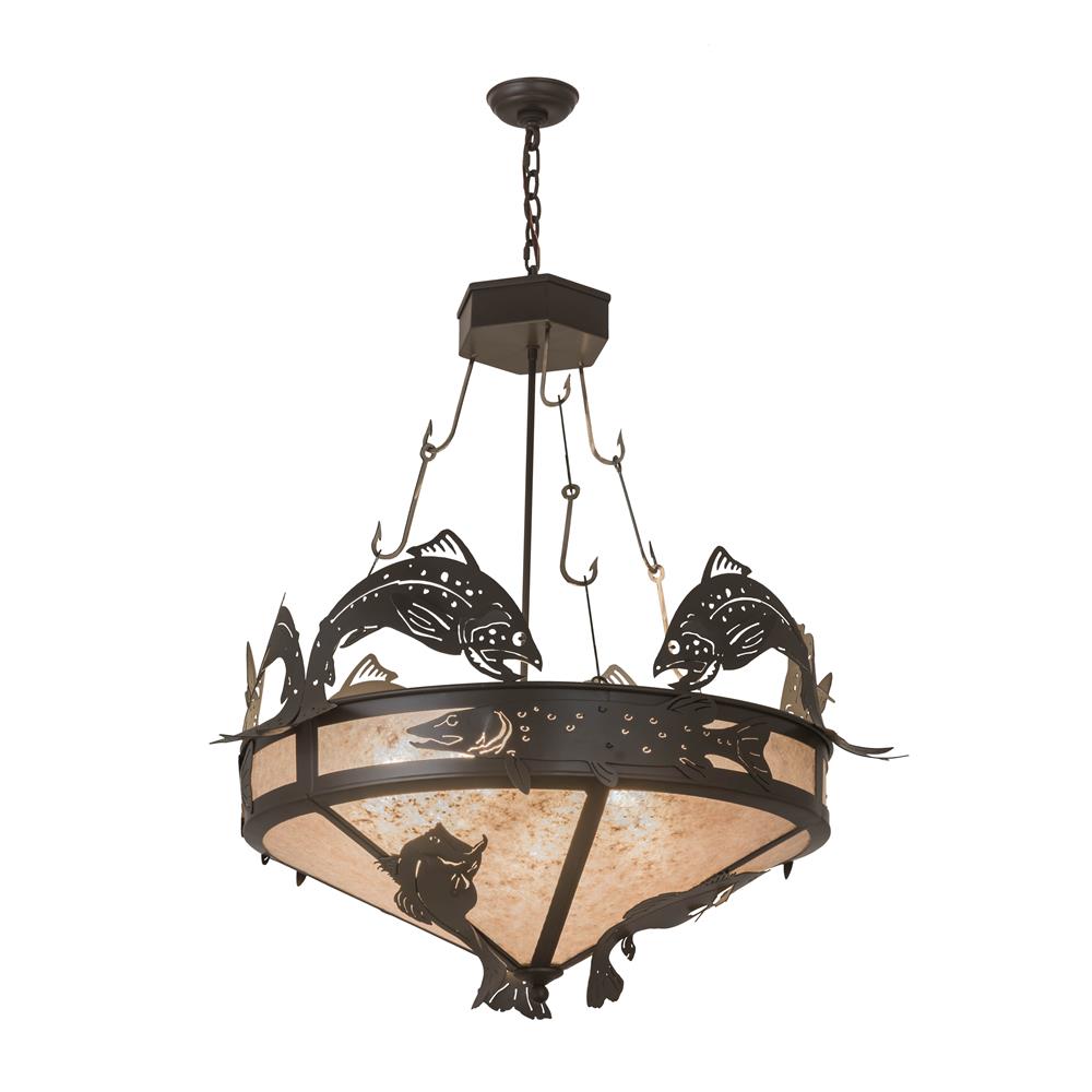 Meyda Lighting 176211 35"w Catch Of The Day Inverted Pendant In Timeless Bronze/silver Mica