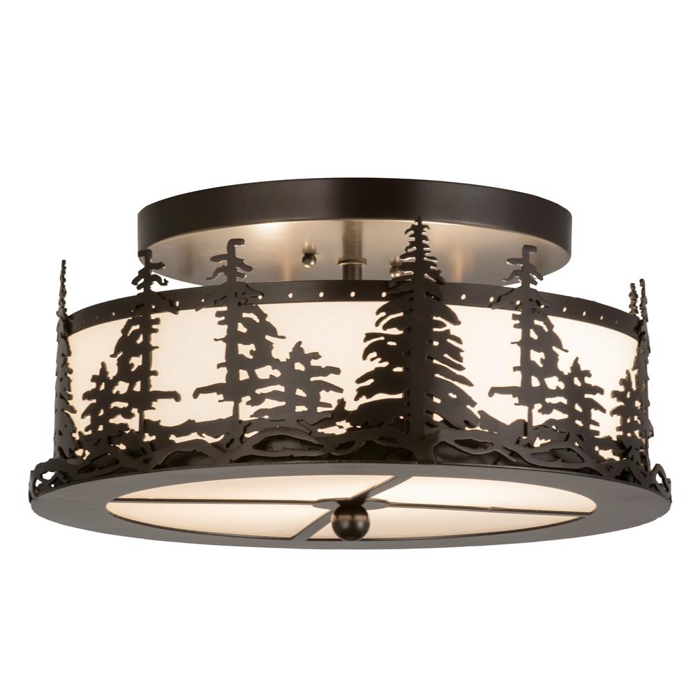 Meyda Lighting 176888 16"w Tall Pines Flushmount In Exterior Oil Rubbed Bronze White Acrylic