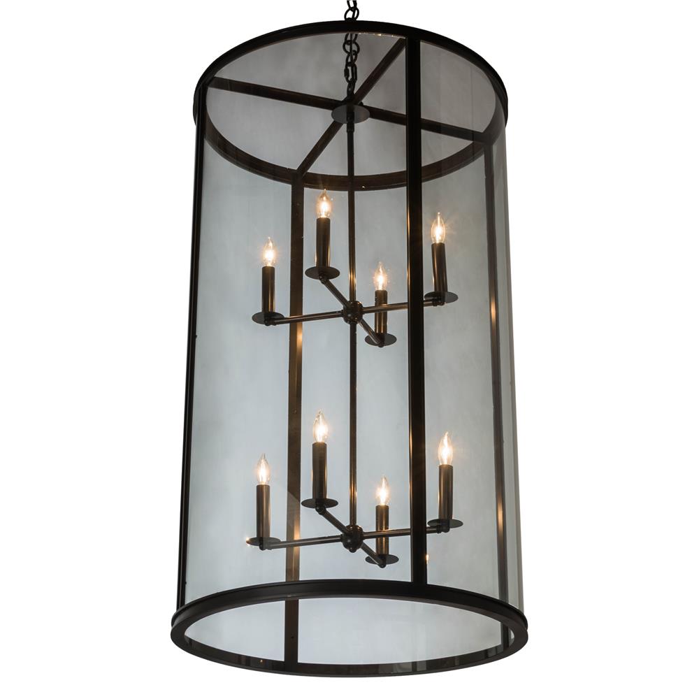Meyda Lighting 176918 24"w Cilindro Campbell Pendant In Craftsman Brown Clear Glass