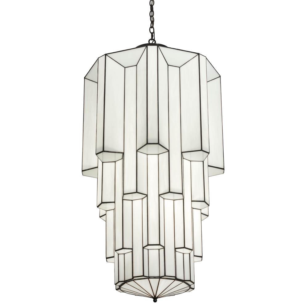 Meyda Lighting 177107 28"w Paramount Pendant In 129937 Fsb-2 Craftsman Brown White Stained Glass