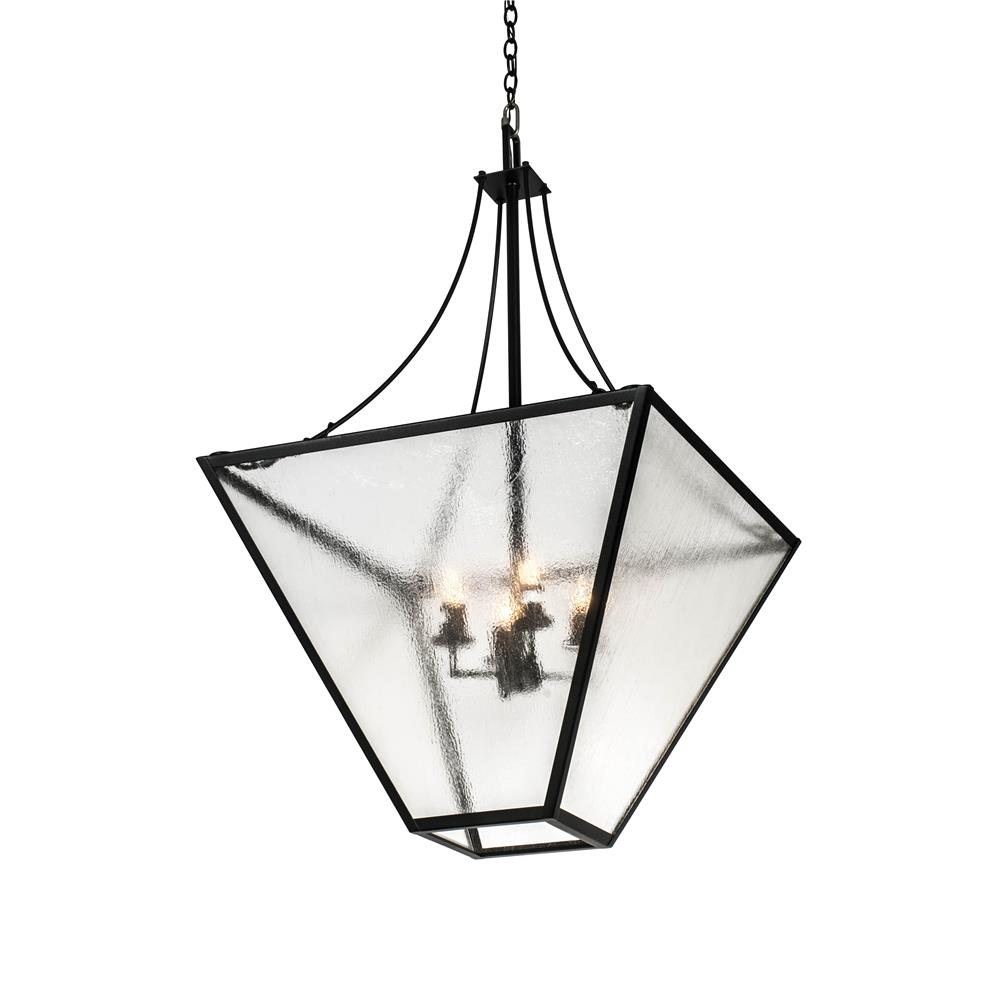 Meyda Lighting  177948 32"sq Tapered Pendant In Textured Black Clear Seedy Glass