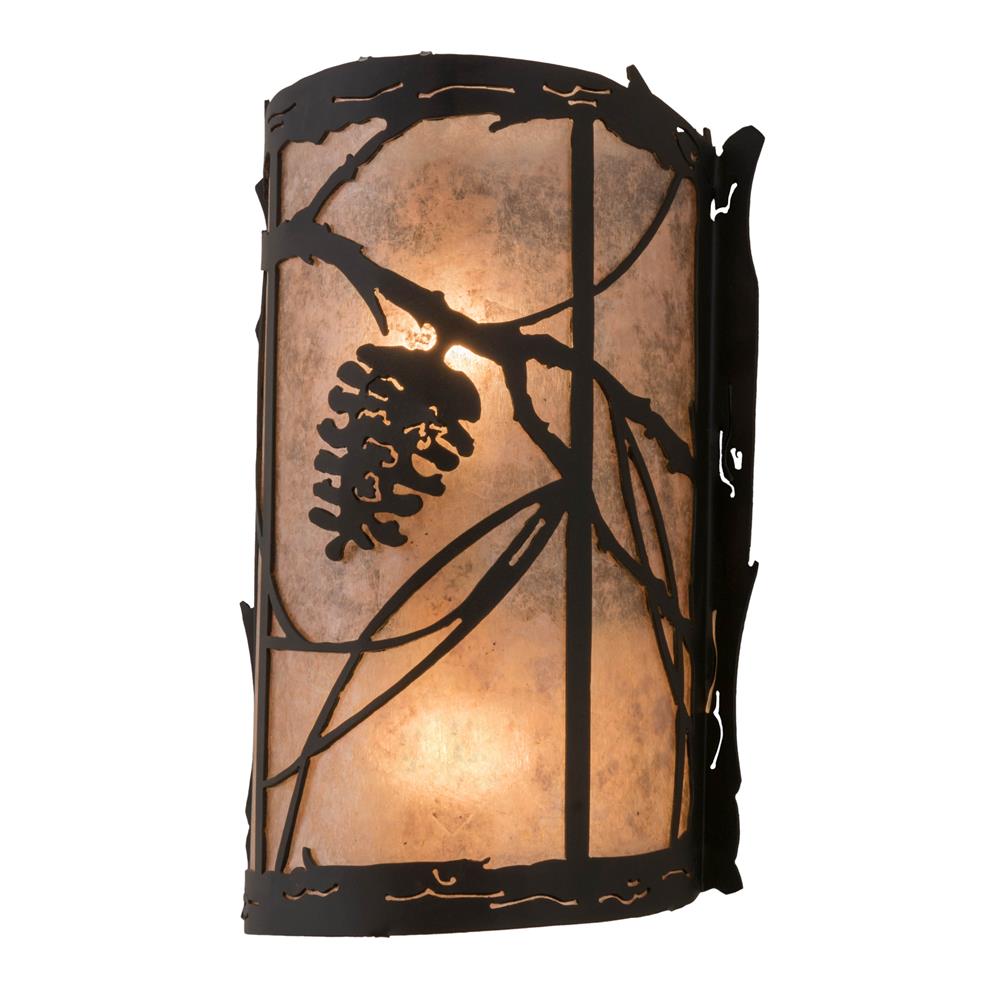 Meyda Lighting 177967 8"w Whispering Pines Left Wall Sconce In Satin Black Wrought Iron/silver Mica