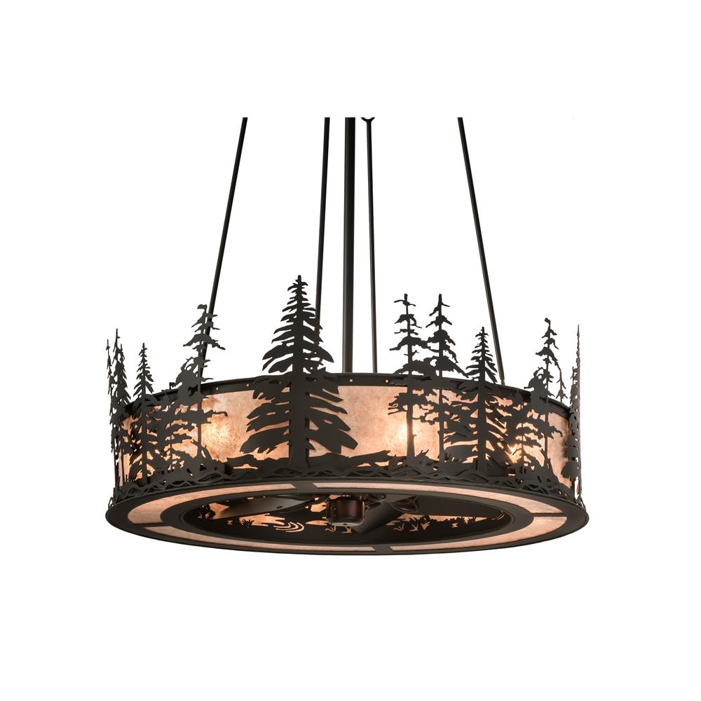 Meyda Lighting 178020 44"w Tall Pines Chandel-air In Satin Black Wrought Iron Silver Mica