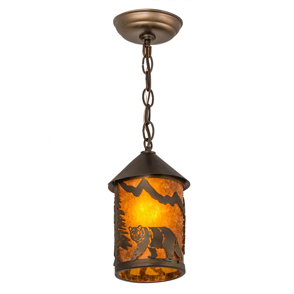 Meyda Lighting 178054 6"w Northwoods Lone Bear Mini Pendant In Antique Copper/amber Mica