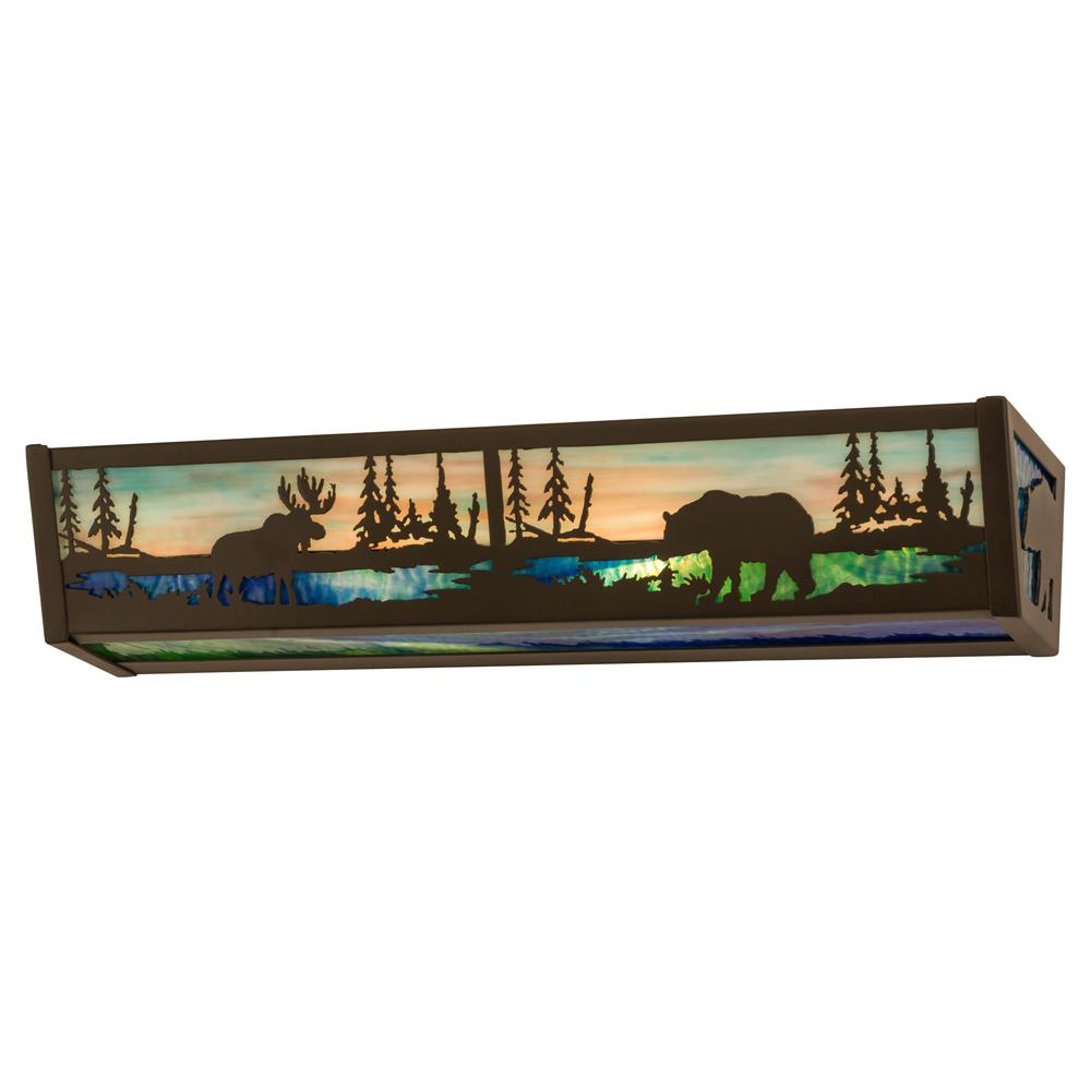 Meyda Lighting 178257 24"w Moose & Black Bear Vanity Light In Timeless Bronze/na Blue/green