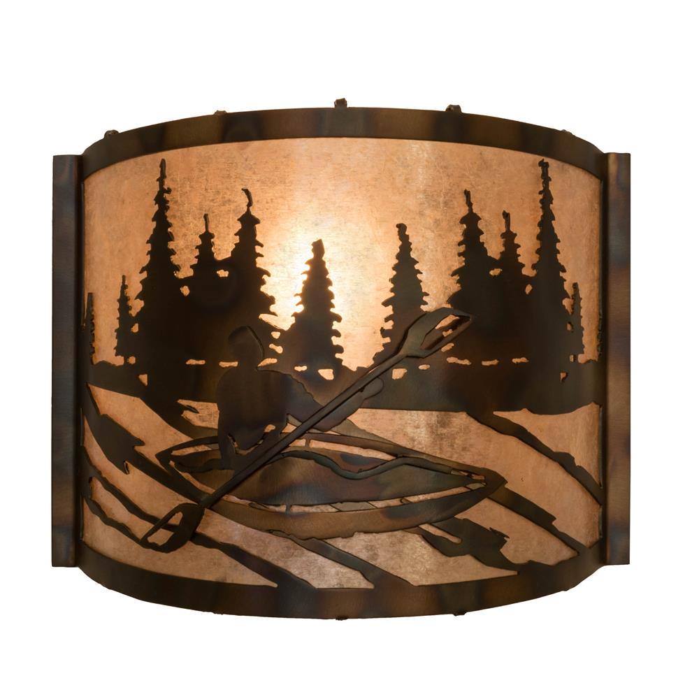 Meyda Lighting 178368 12"w Kayaker Wall Sconce In Dark Burnished Antique Copper Silver Mica