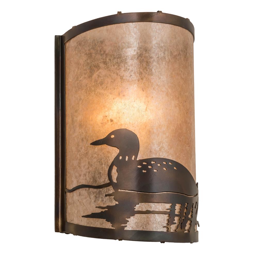 Meyda Lighting 178371 8"w Loon Left Wall Sconce In Dark Burnished Antique Copper Silver Mica