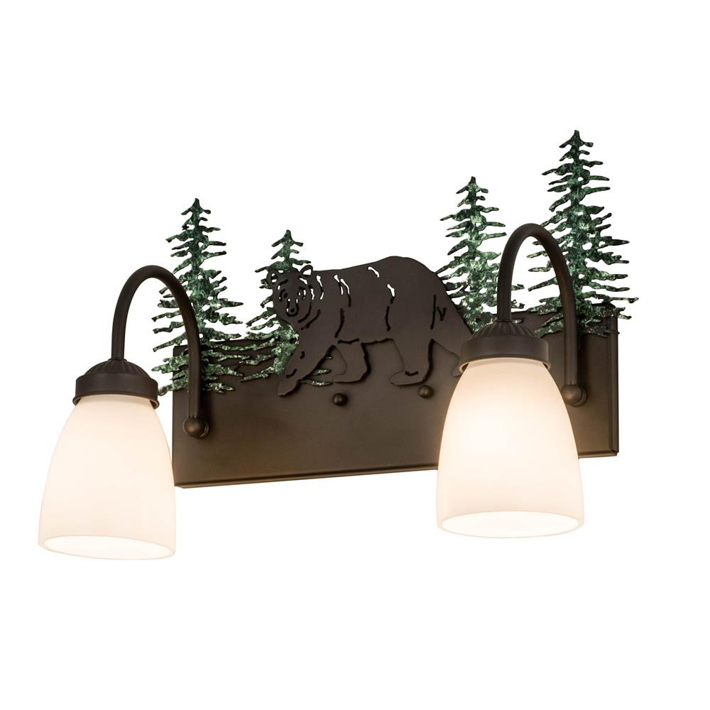 Meyda Lighting 178438 16"w Northwoods Lone Bear 2 Light Vanity In Oil Rubbed Brbonze Green Trees