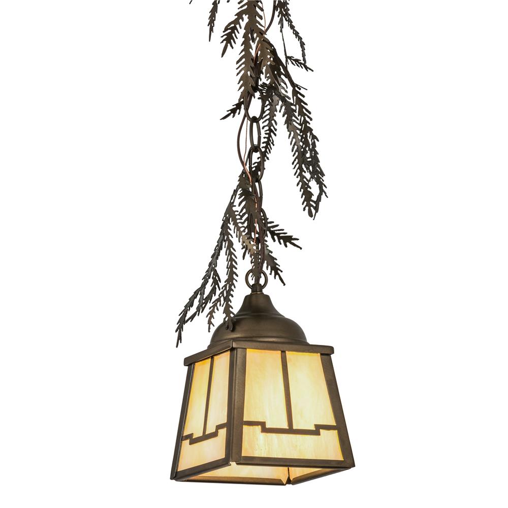 Meyda Lighting  179219 5.5"sq Pine Branch Valley View Mini Pendant In Antique Copper/ba