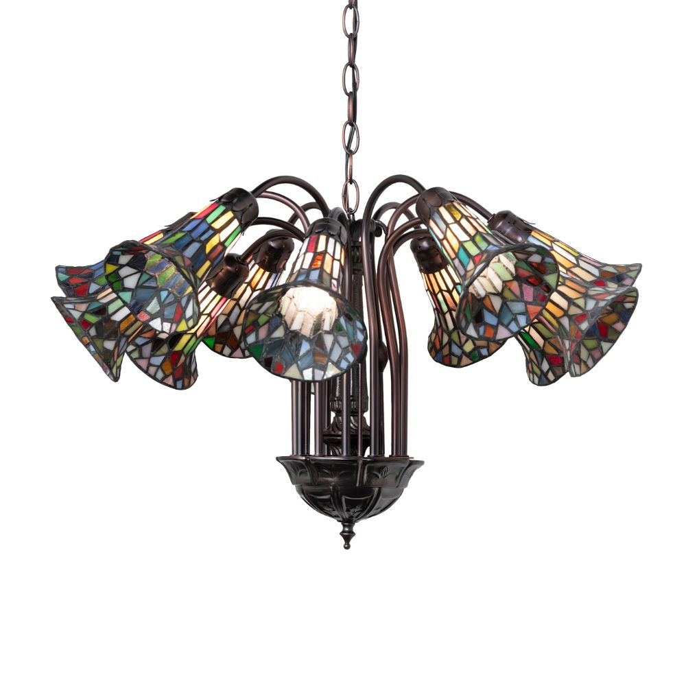 Meyda Lighting 17958 24" Wide Stained Glass Pond Lily 12 Light Chandelier in Mahogany Bronze