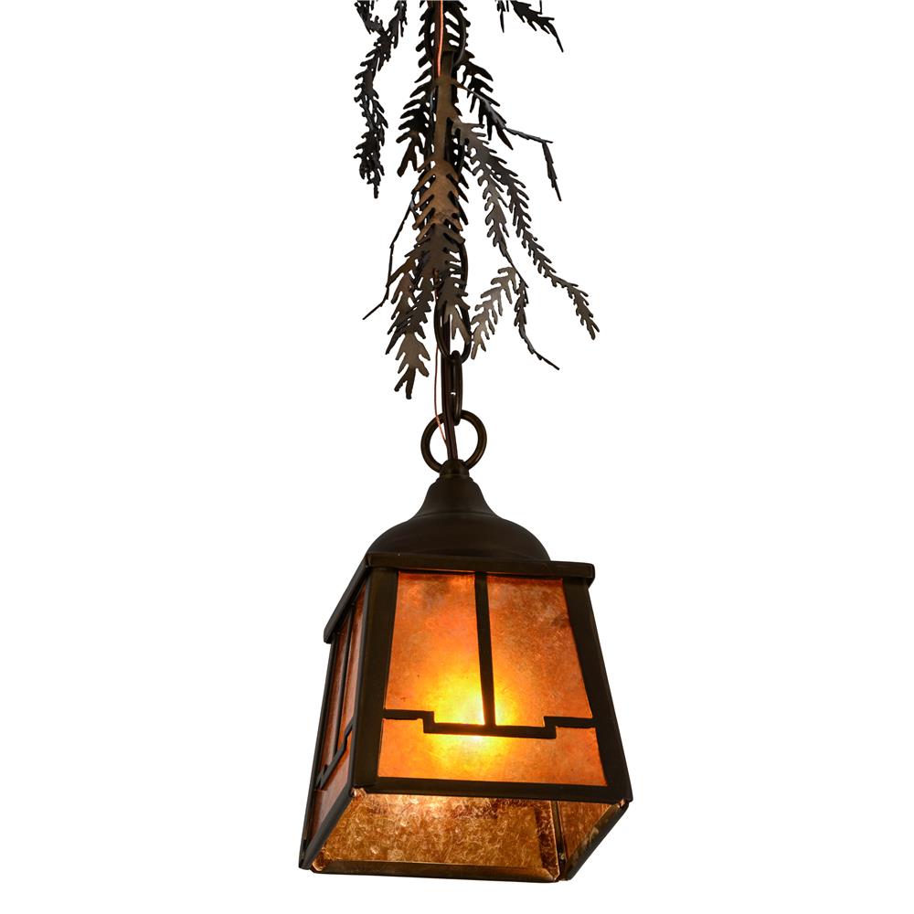 Meyda Lighting 179630 5.5"sq Pine Branch Valley View Pendant In Antique Copper/amber Mica
