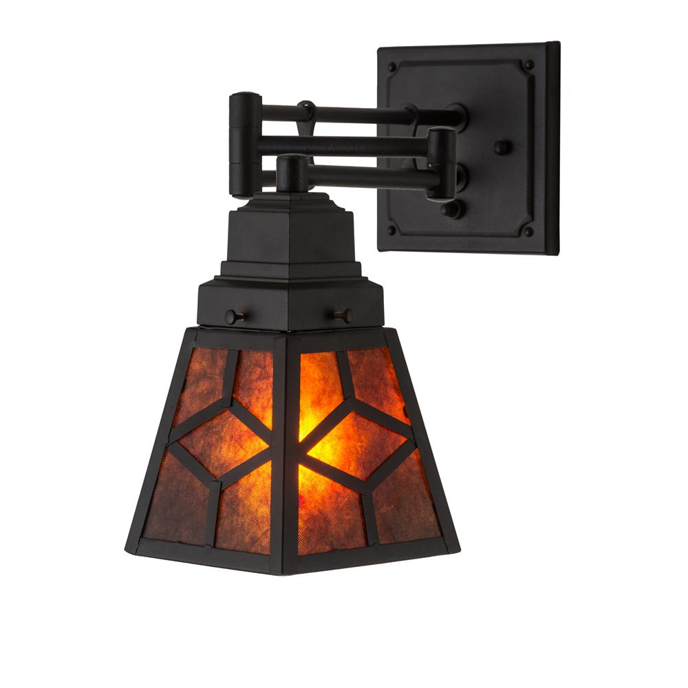 Meyda Lighting 180314 5-13.5"w Diamond Mission Swing Arm Wall Sconce In Textured Black/amber Mica