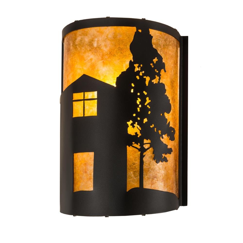 Meyda Lighting 180325 8"w County Fair Wall Sconce In Textured Black/amber Mica