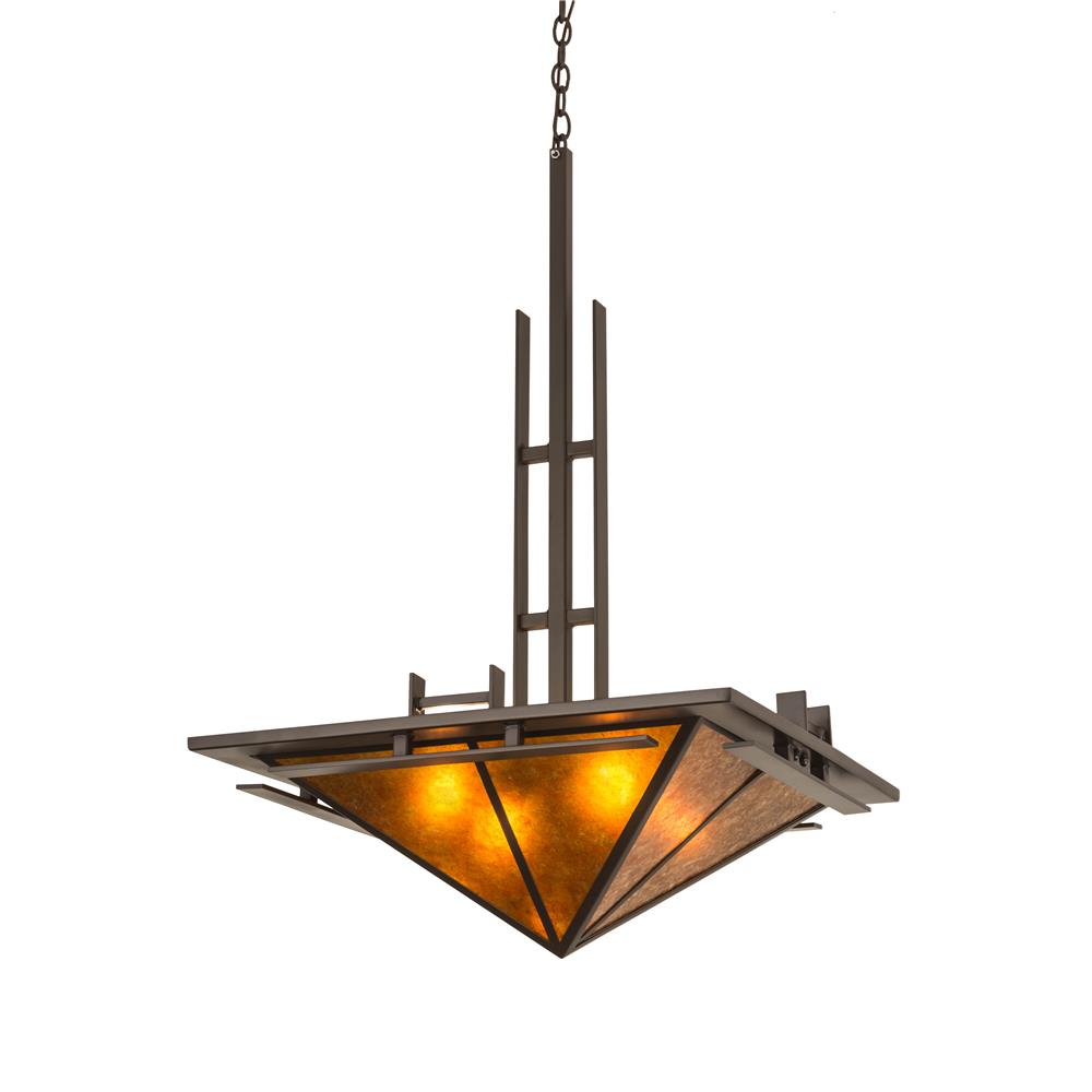 Meyda Lighting 180347 27"sq Lineage Inverted Pendant In Timeless Bronze/amber Mica