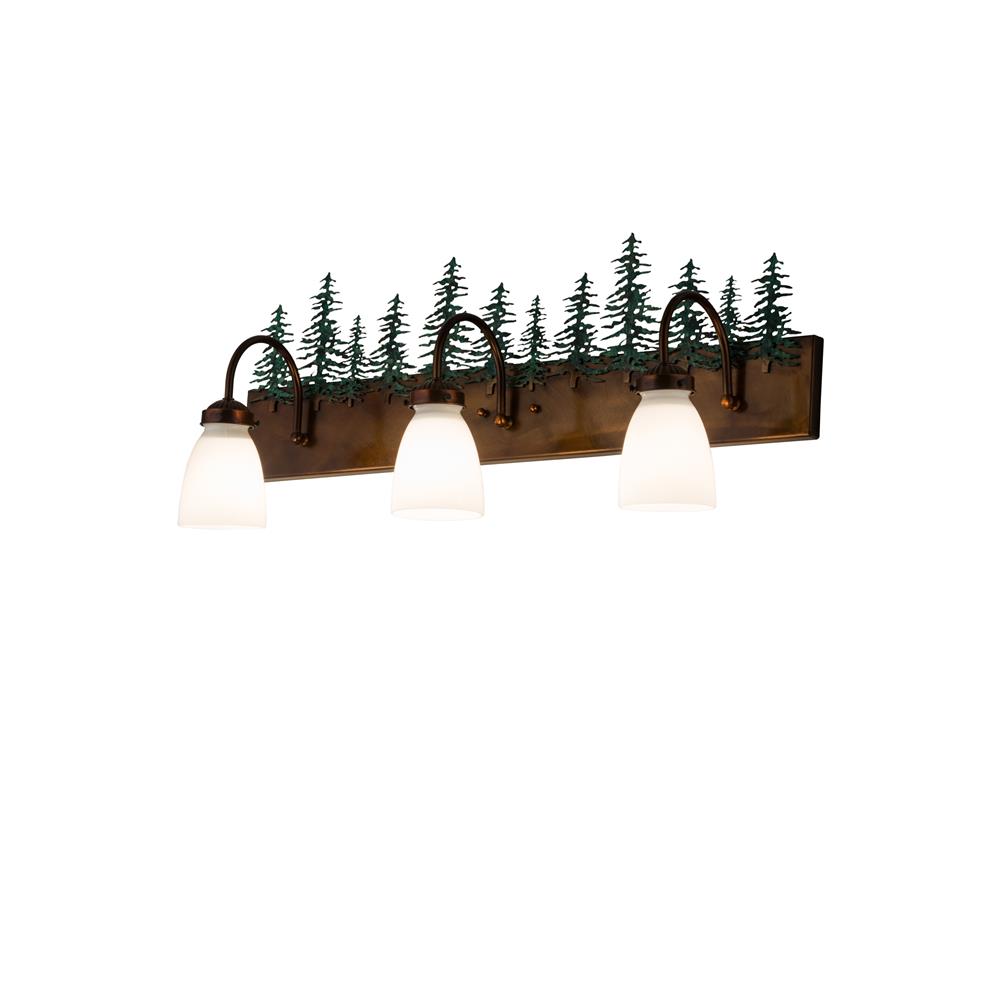 Meyda Lighting 180396 30"w Tall Pines 3 Light Vanity In Vintage Copper/green Trees