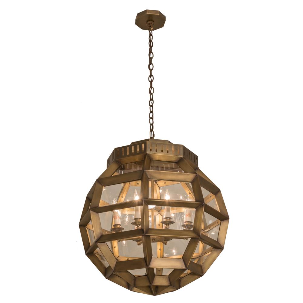 Meyda Lighting 180711 26"w Armoury Globe Pendant In Antique Brass Clear Glass