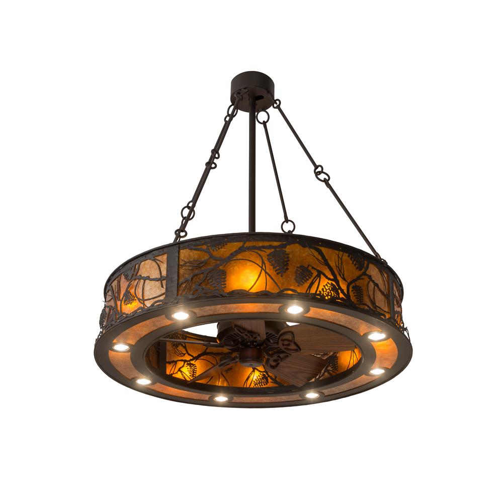Meyda Lighting 181388 45"w Whispering Pines Chandel-air In Oil Rubbed Bronze/amber Mica