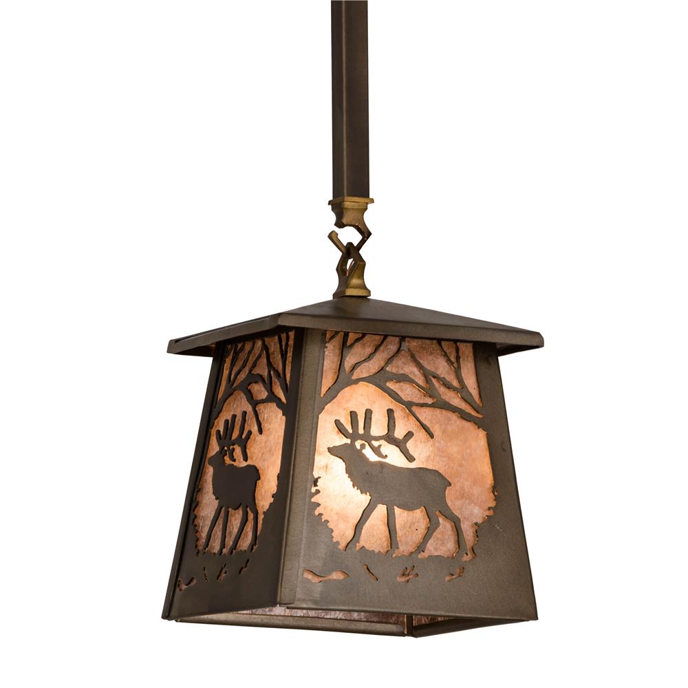Meyda Lighting 182067 7"sq Elk At Dawn Mini Pendant In Antique Copper/silver Mica