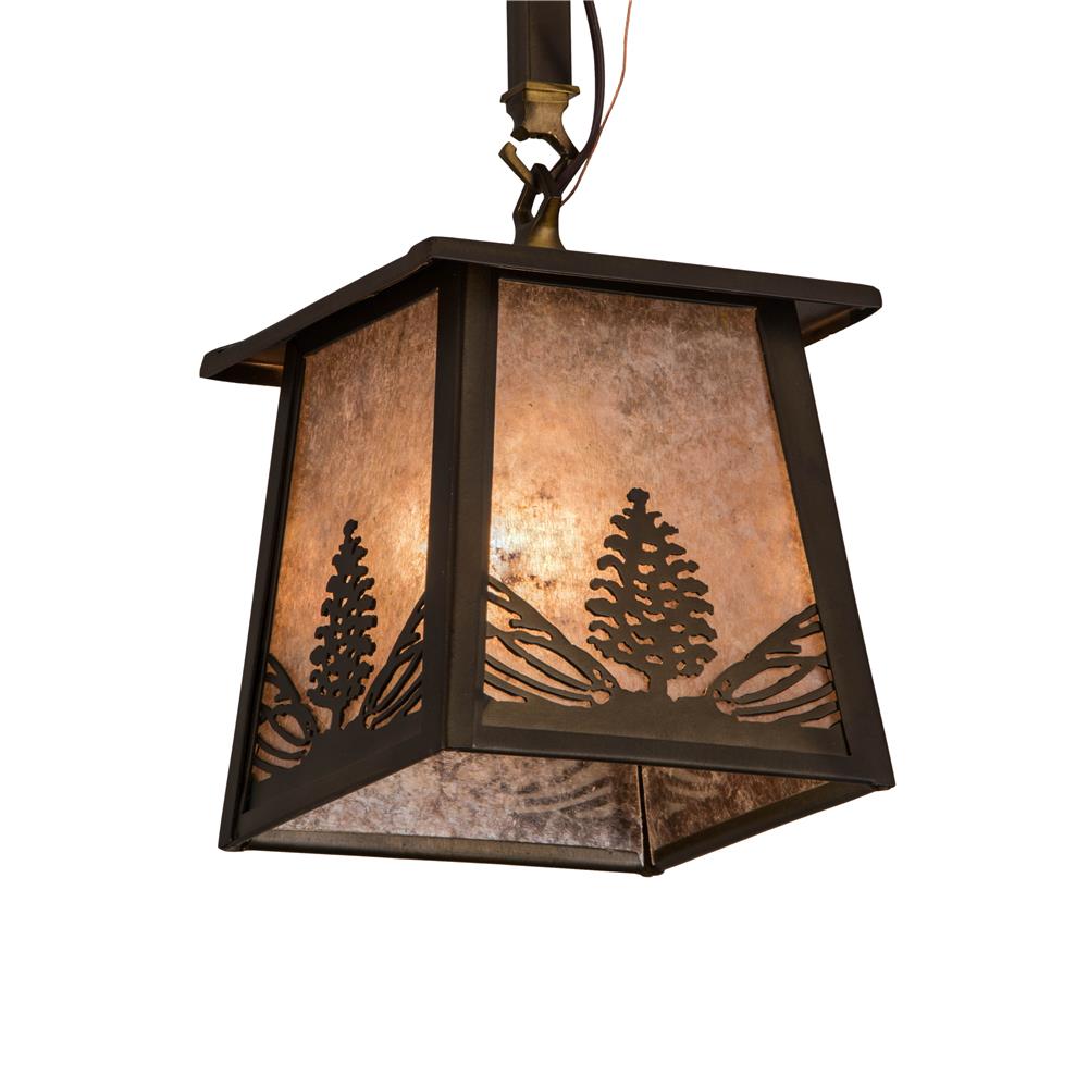 Meyda Lighting 182068 7"sq Mountain Pine Mini Pendant In Antique Copper/silver Mica