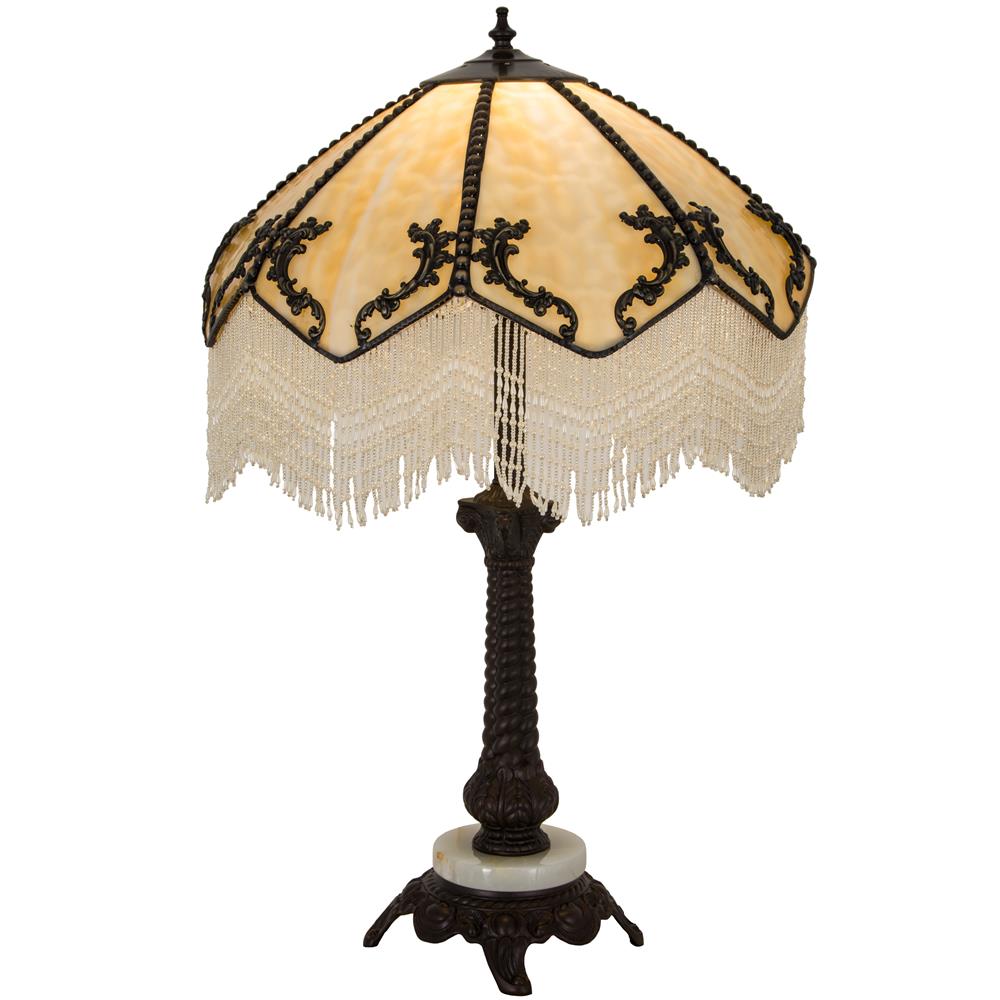 Meyda Lighting 182162 19"w Regina Fringed Table Lamp In Beige W/i5 Fringe Highlighted Crafraftsman Brown