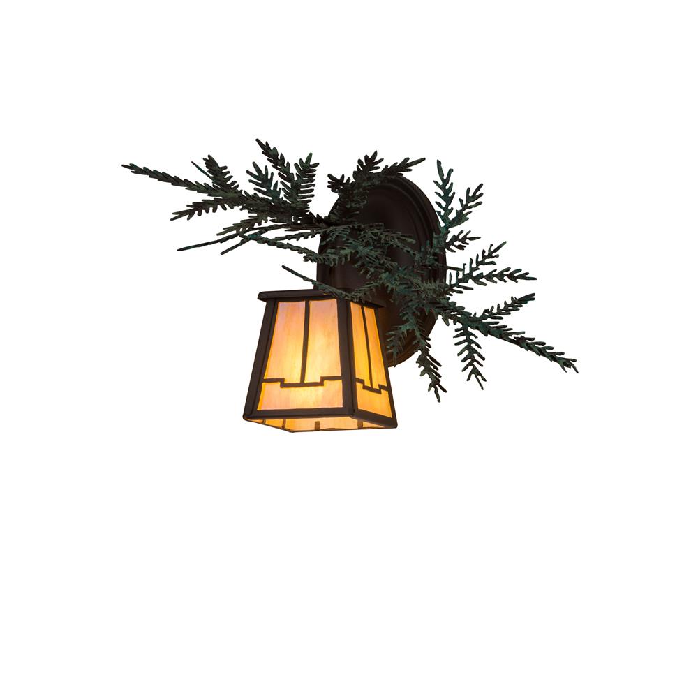 Meyda Lighting 182277 16"w Pine Branch Valley View Left Wall Sconce In Cafe Noir/bai Green Needles
