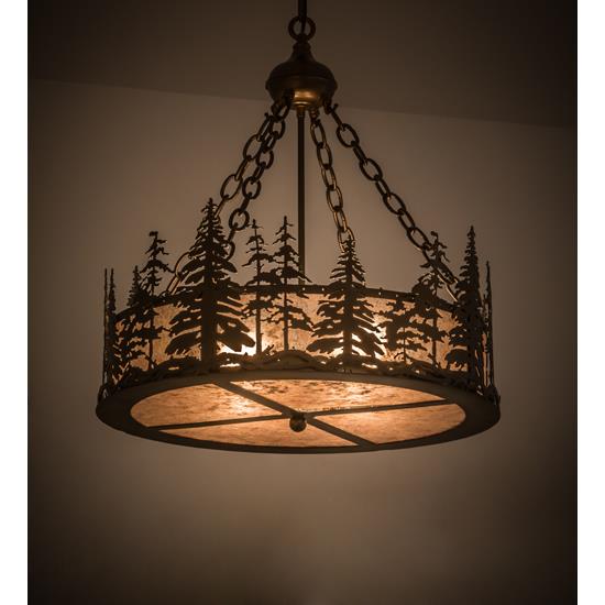 Meyda Lighting 182298 23"w Tall Pines Inverted Pendant In Antique Copper/silver Mica
