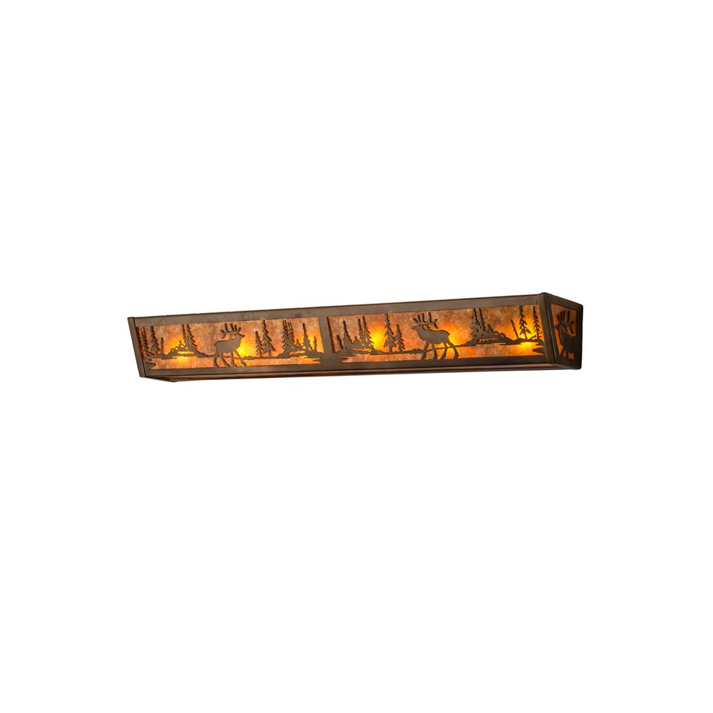 Meyda Lighting 183047 36"w Elk At Lake Vanity Light In Antique Copper/amber Mica