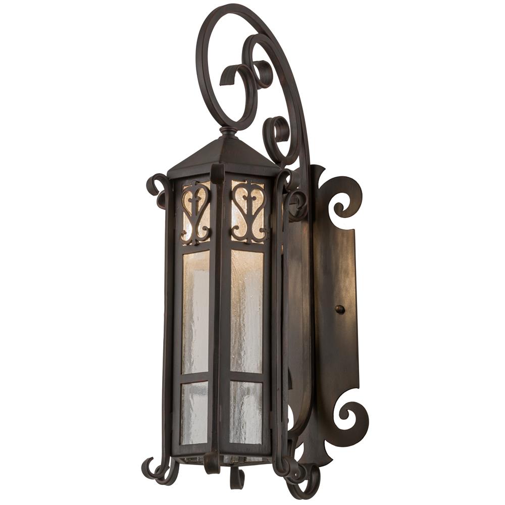 Meyda Lighting 183284 9"w Caprice Lantern Wall Sconce In Weathered Red Roof (183453) Clear Seedy(wissmach) Glass
