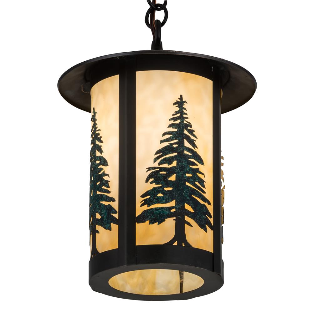 Meyda Lighting 183605 10"w Fulton Tall Pines Pendant In Beige Craftsman Brown Green Trees