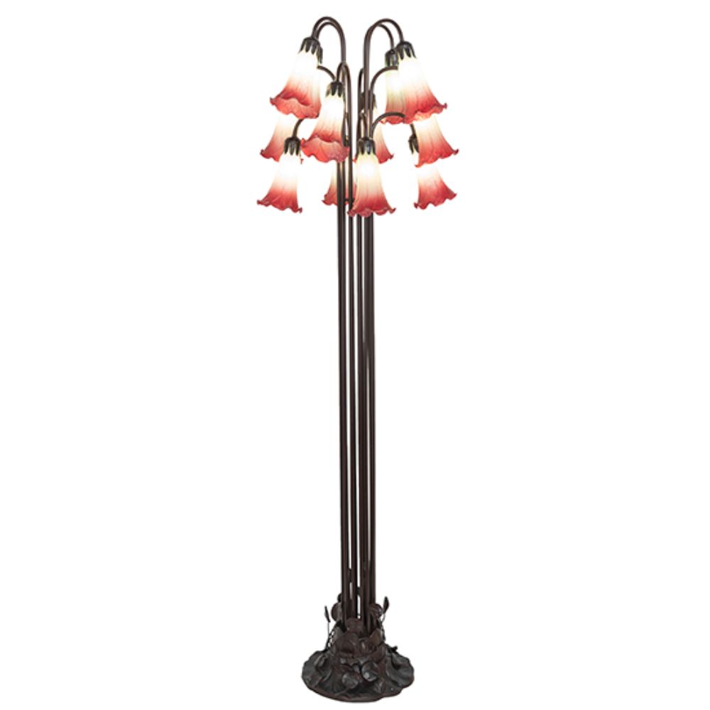 Meyda Lighting 185080 63" High Seafoam/Cranberry Tiffany Pond Lily 12 LT Floor Lamp in Mahogany Bronze