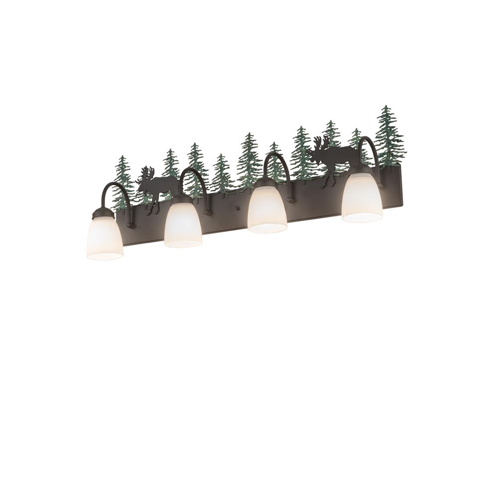 Meyda Lighting 185875 35"w Wandering Moose 4 Light Vanity In Oil Rubbed Bronze Green Trees