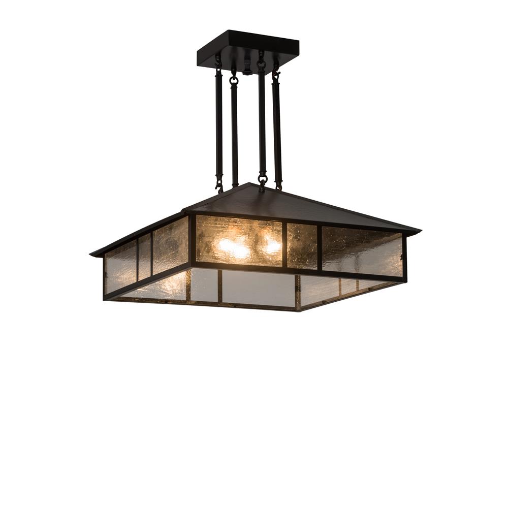 Meyda Lighting 186085 24"sq Double Bar Mission Pendant In Clear Seedy/craftsman Brown