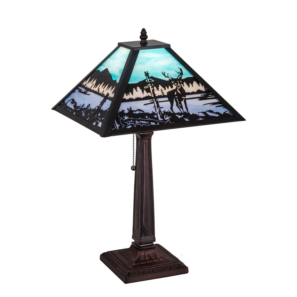 Meyda Lighting 187219 22"h Deer At Lake Table Lamp In La/cai/vai Craftsman Brown