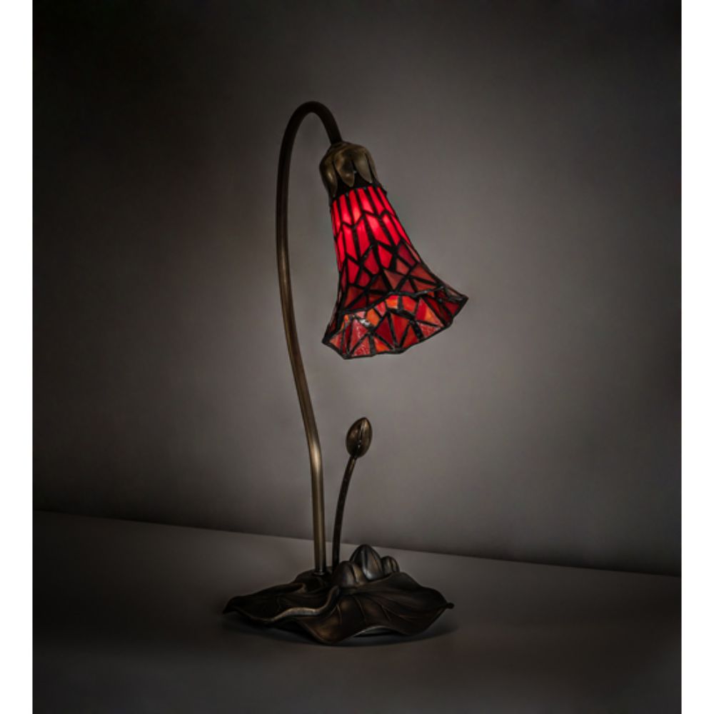 Meyda Lighting 188683 16" High Tiffany Pond Lily Red Accent Lamp in MAHOGANY BRONZE
