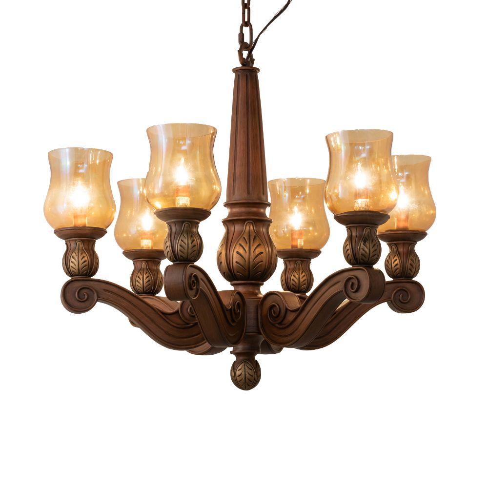 Meyda Lighting 18983 30" Wide Kendall 6 Light Chandelier In Amber Glass (not Mica) Antique Finish