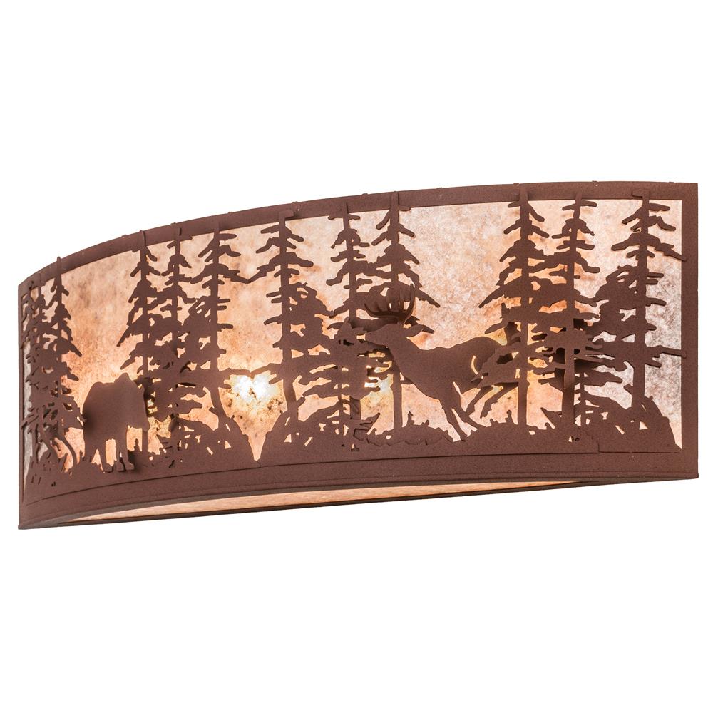 Meyda Tiffany Lighting 19027 4 Light Tall Pines Bear Deer Wall Sconce, Rust
