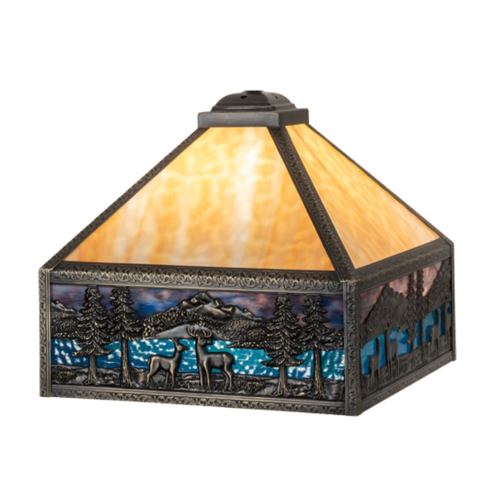 Meyda Lighting 19495 13" Square Deer Lodge Shade in CRAFTSMAN BROWN FINISH