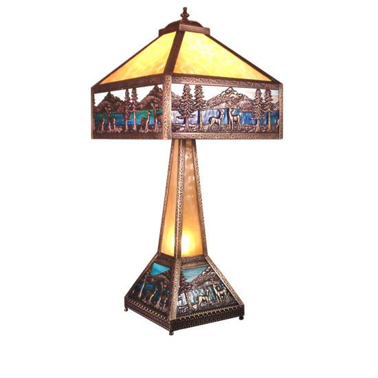 Meyda Tiffany Lighting 19632 29"H Deer Lodge Lighted Base Table Lamp