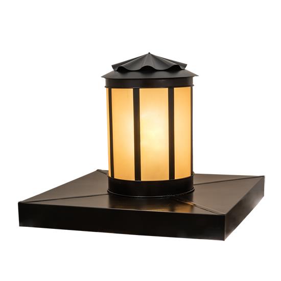 Meyda Lighting 199844 61" Square Dexter Pier Mount in Amber Seedy Frosted Art Glass Black Satin Wrought Iron